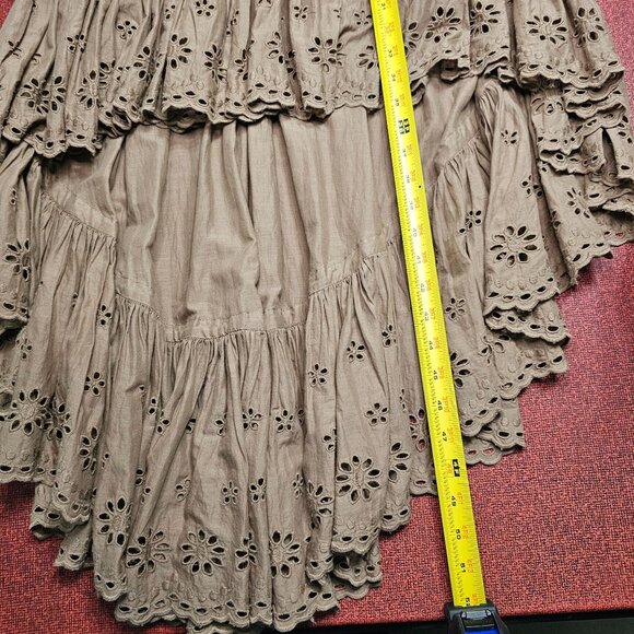 Free People Bossa Nova Midi Dress 12 Hi-Low Eyelet Lace Boho Floral Trim Peasant - Picture 13 of 14